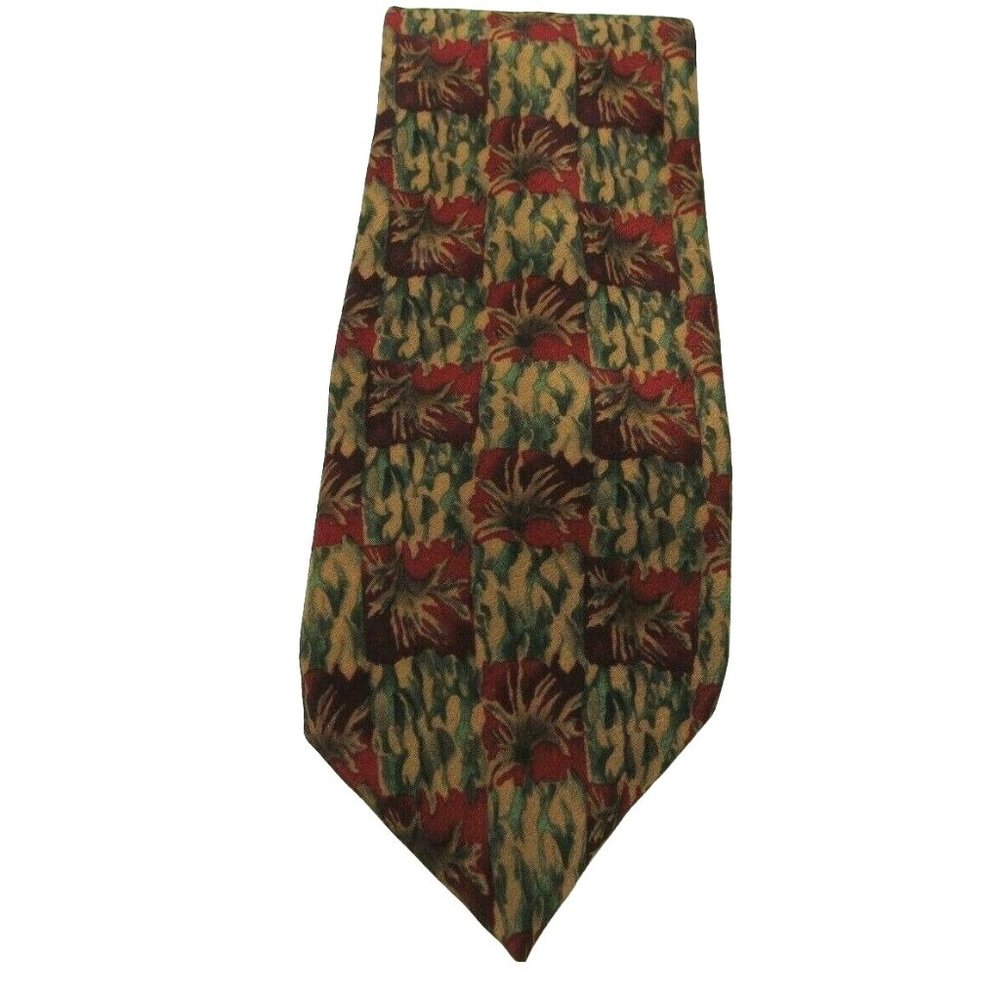 Men's Necktie J Garcia Tie Landscape With Eye Green Gold Burgandy 100% Silk